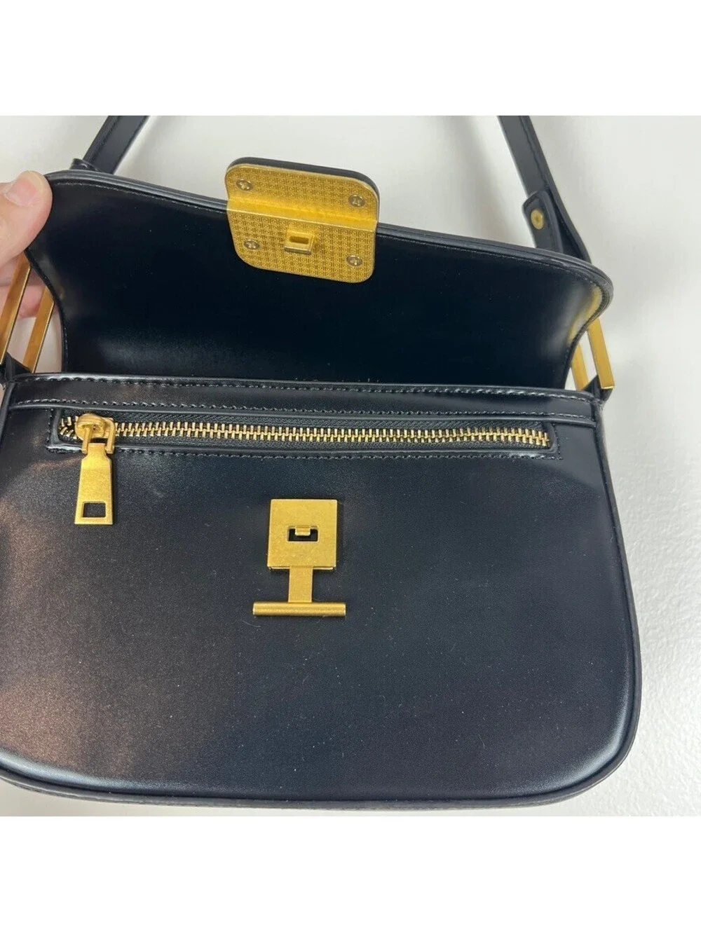 Madison West Black Faux Leather Shoulder Bag Gold Hardware NWOT Chic Purse